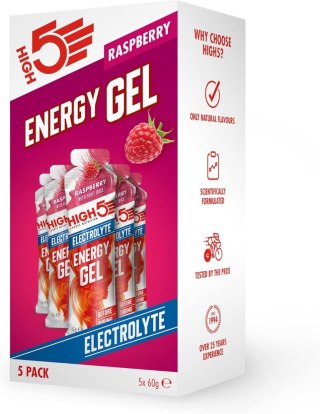Żel energetyczny z elektrolitami o smaku malinowym zestaw 5 żeli skuteczny High5 Energy Gel Electrolyte Raspberry x5 60g