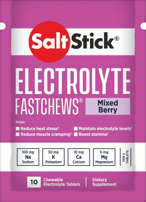 SaltStick Electrylote FastChews Mixed Berry saszetka 10 szt. pastylki do żucia z elektrolitami o smaku malinowo-jagodowym
