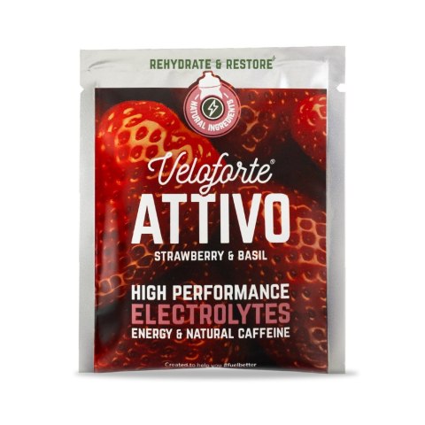 Veloforte Attivo - napój węglowodanowy w proszku z elektrolitami i kofeiną (truskawka-bazylia) 27,5 g