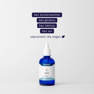 BOR płynny krople zdrowe MOCNE kości i stawy BEZ cukru konserwantów barwników laktozy glutenu wegański Puromedica NUION 50ml