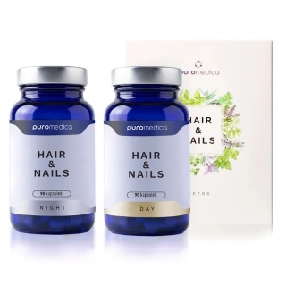 Puromedica Pakiet Hair and Nails zestaw dla kobiet na dzień i na noc zdrowe włosy i paznokcie BEZ konserwantów glutenu WEGE